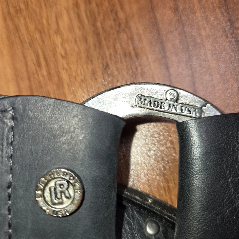 Leatherock Black Leather Studded Horseshoe Buckle Belt USA Made 9095